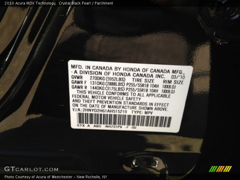 Crystal Black Pearl / Parchment 2010 Acura MDX Technology