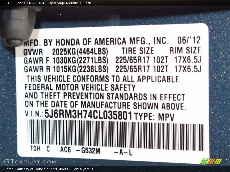 Opal Sage Metallic / Black 2012 Honda CR-V EX-L