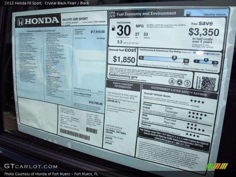 Crystal Black Pearl / Black 2012 Honda Fit Sport