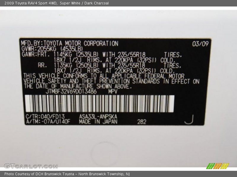 Super White / Dark Charcoal 2009 Toyota RAV4 Sport 4WD