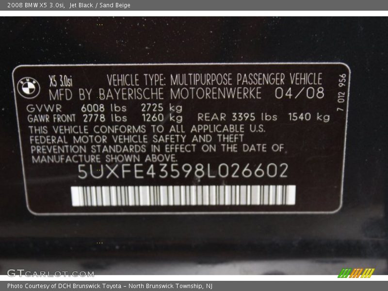 Jet Black / Sand Beige 2008 BMW X5 3.0si