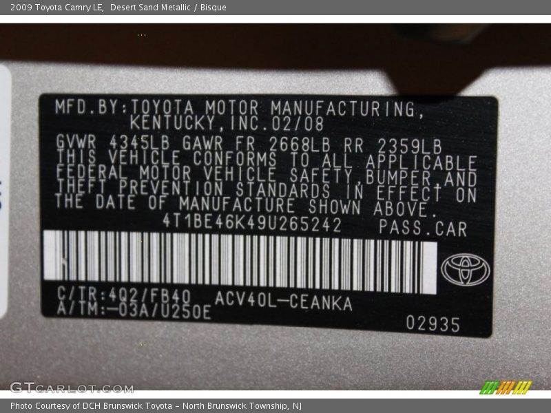Desert Sand Metallic / Bisque 2009 Toyota Camry LE
