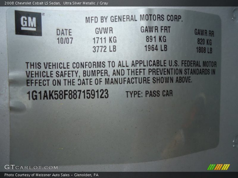 Ultra Silver Metallic / Gray 2008 Chevrolet Cobalt LS Sedan