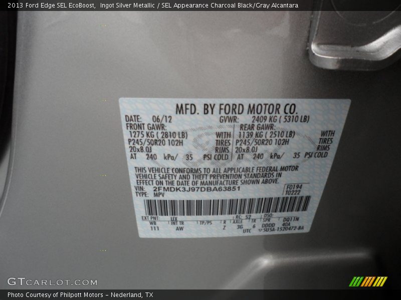 Ingot Silver Metallic / SEL Appearance Charcoal Black/Gray Alcantara 2013 Ford Edge SEL EcoBoost
