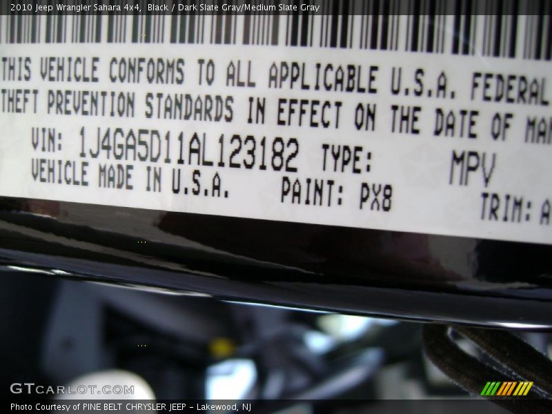 Black / Dark Slate Gray/Medium Slate Gray 2010 Jeep Wrangler Sahara 4x4