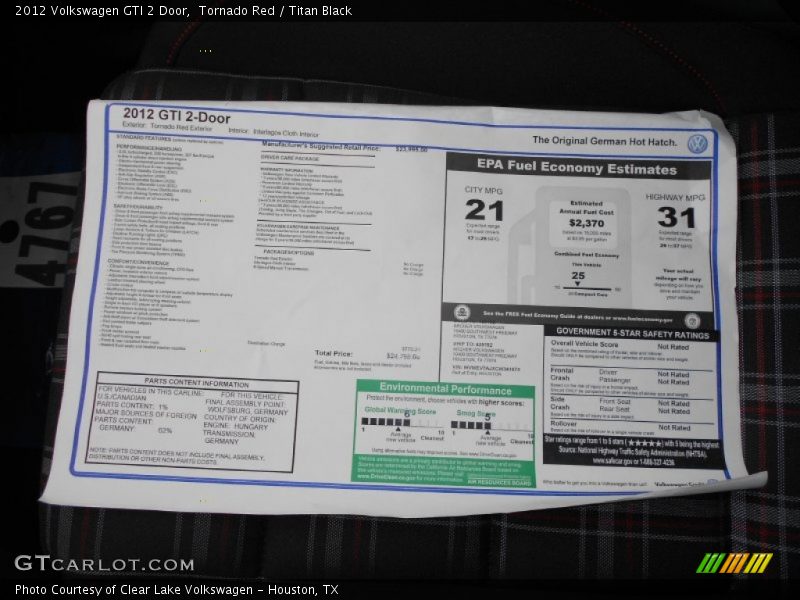 Tornado Red / Titan Black 2012 Volkswagen GTI 2 Door