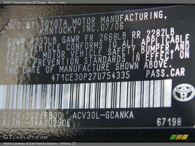 Black / Ivory 2007 Toyota Solara SE Coupe