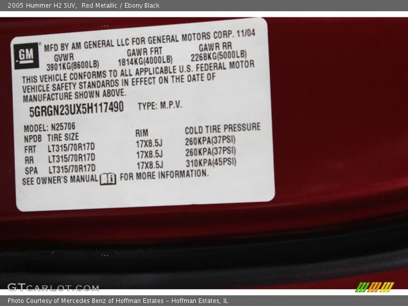 Red Metallic / Ebony Black 2005 Hummer H2 SUV