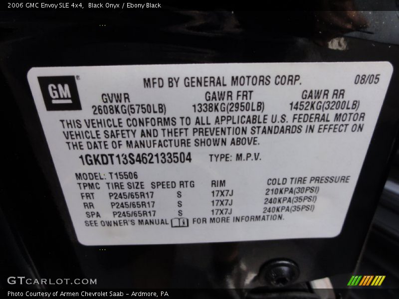 Black Onyx / Ebony Black 2006 GMC Envoy SLE 4x4