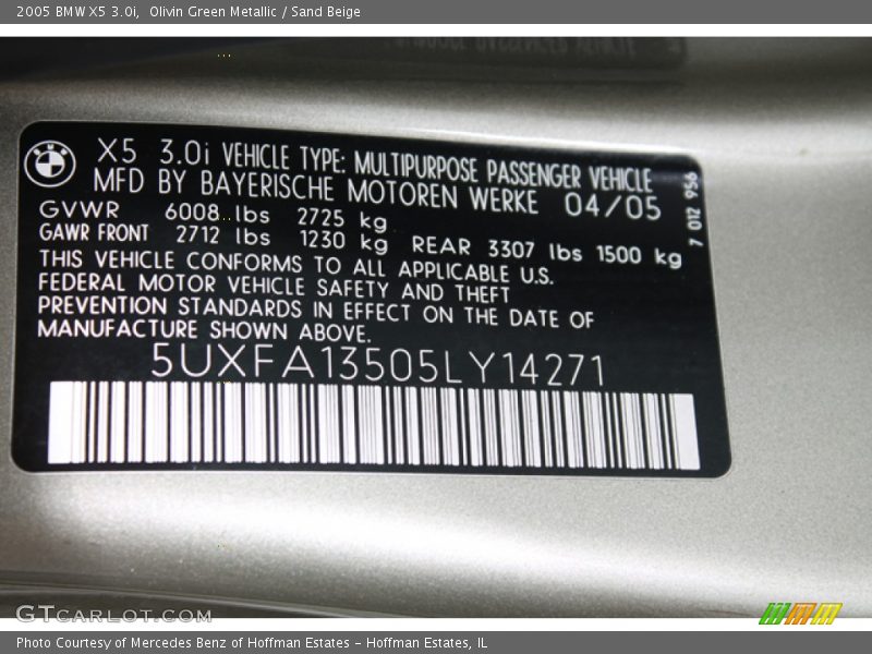 Olivin Green Metallic / Sand Beige 2005 BMW X5 3.0i