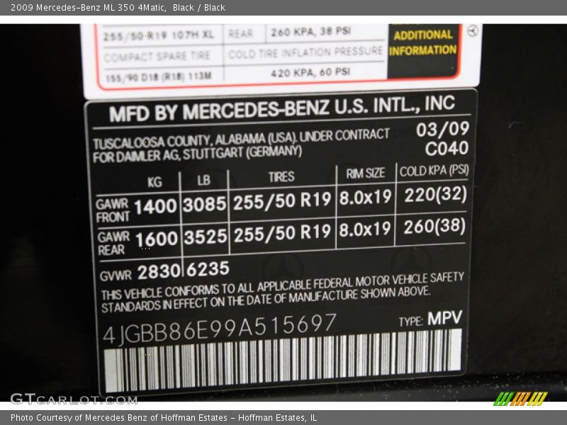 Black / Black 2009 Mercedes-Benz ML 350 4Matic