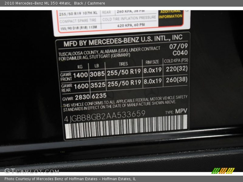 Black / Cashmere 2010 Mercedes-Benz ML 350 4Matic