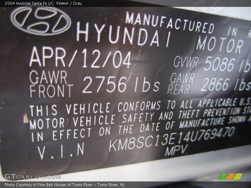 Pewter / Gray 2004 Hyundai Santa Fe LX