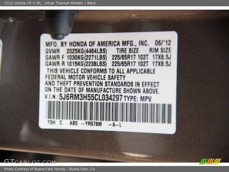 Urban Titanium Metallic / Black 2012 Honda CR-V EX