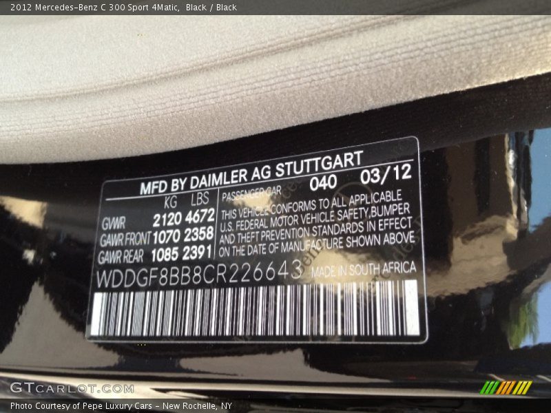 Black / Black 2012 Mercedes-Benz C 300 Sport 4Matic