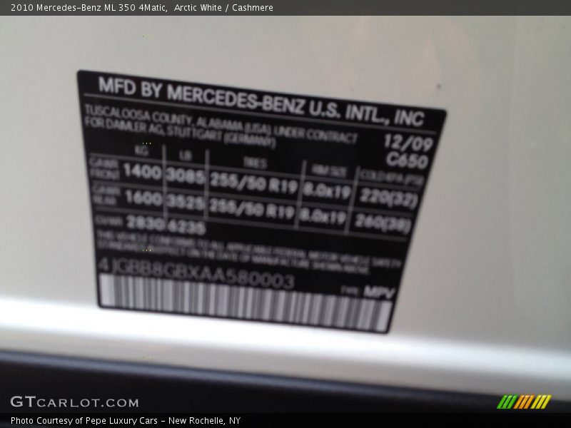 Arctic White / Cashmere 2010 Mercedes-Benz ML 350 4Matic