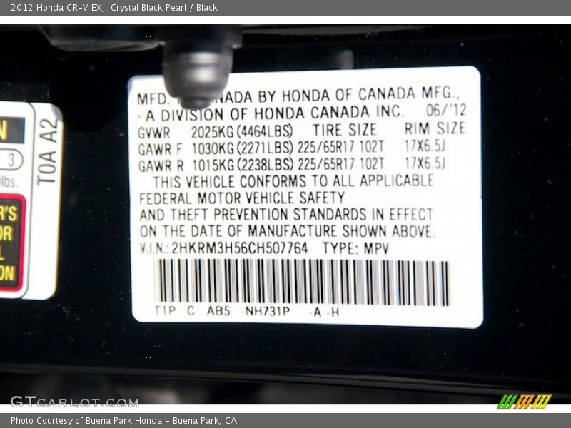 Crystal Black Pearl / Black 2012 Honda CR-V EX