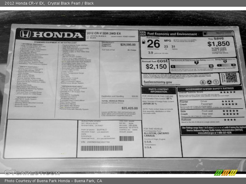 Crystal Black Pearl / Black 2012 Honda CR-V EX