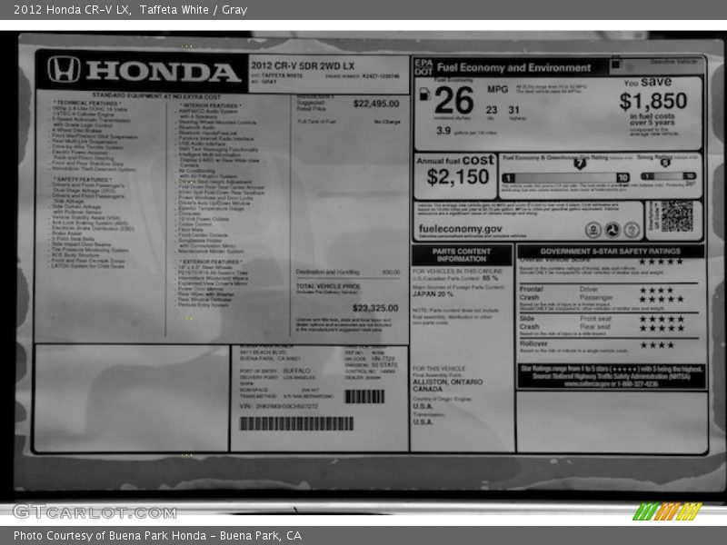 Taffeta White / Gray 2012 Honda CR-V LX