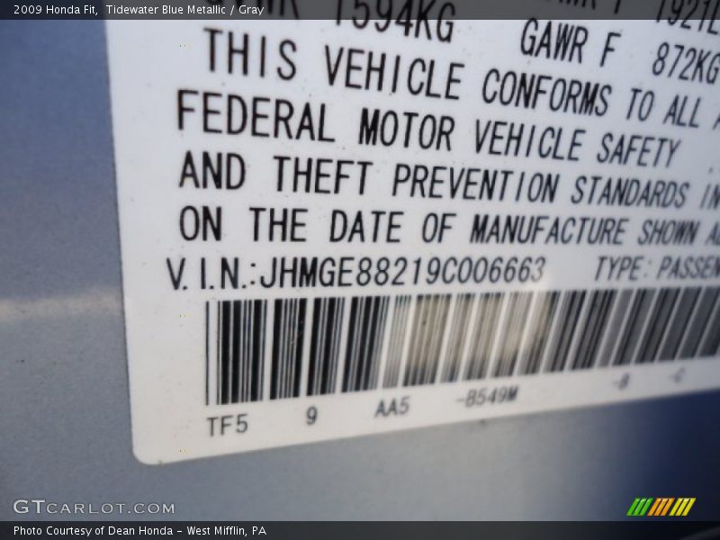 Tidewater Blue Metallic / Gray 2009 Honda Fit