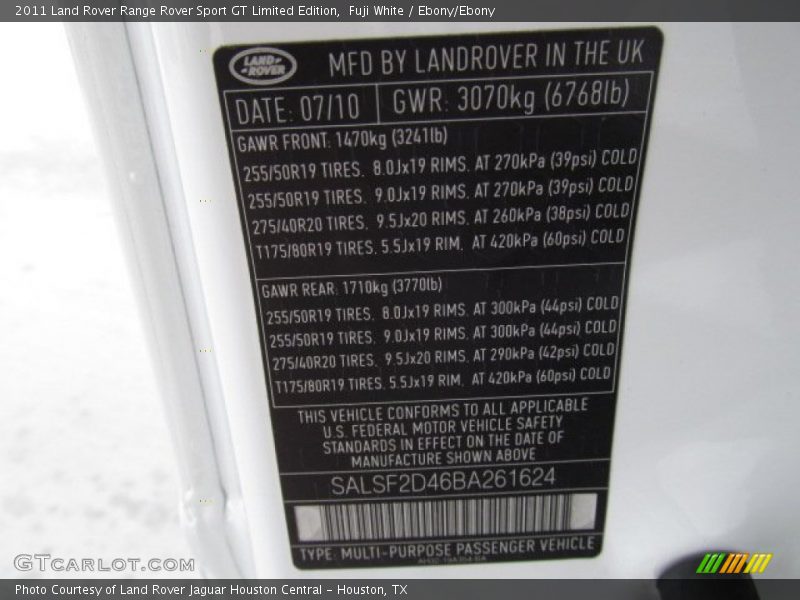 Fuji White / Ebony/Ebony 2011 Land Rover Range Rover Sport GT Limited Edition