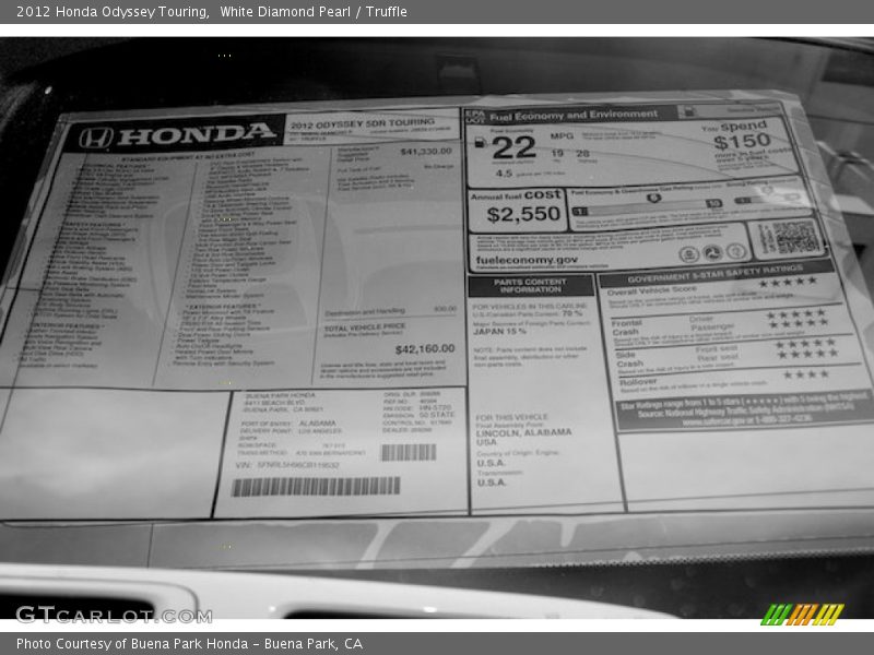 White Diamond Pearl / Truffle 2012 Honda Odyssey Touring