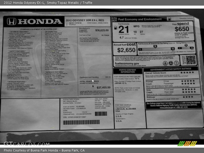 Smoky Topaz Metallic / Truffle 2012 Honda Odyssey EX-L