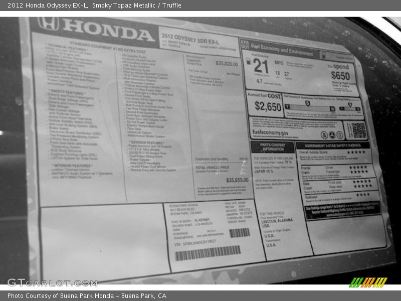 Smoky Topaz Metallic / Truffle 2012 Honda Odyssey EX-L