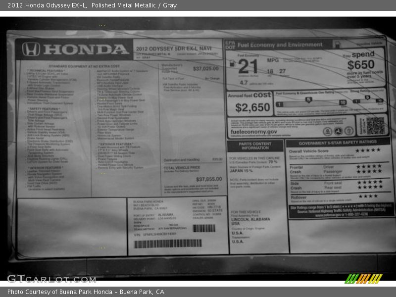 Polished Metal Metallic / Gray 2012 Honda Odyssey EX-L