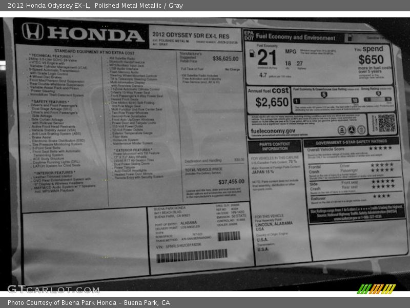 Polished Metal Metallic / Gray 2012 Honda Odyssey EX-L