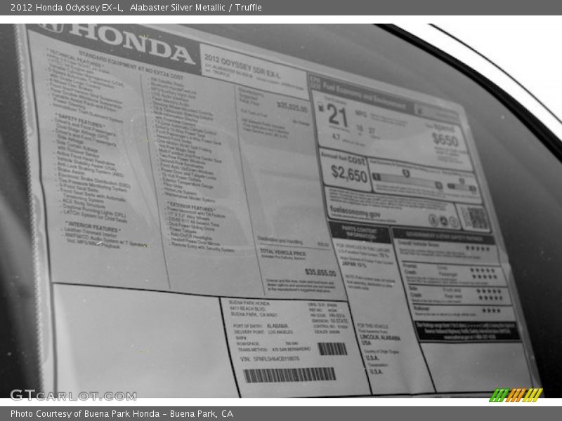 Alabaster Silver Metallic / Truffle 2012 Honda Odyssey EX-L
