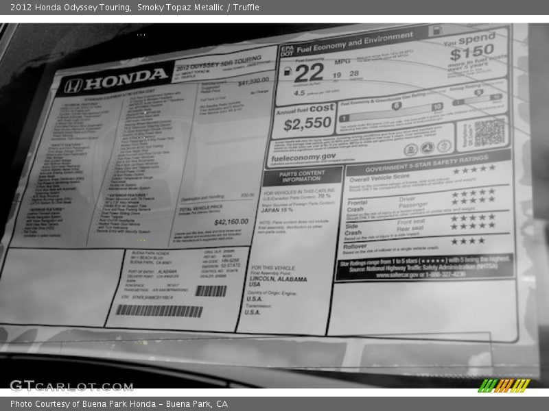 Smoky Topaz Metallic / Truffle 2012 Honda Odyssey Touring