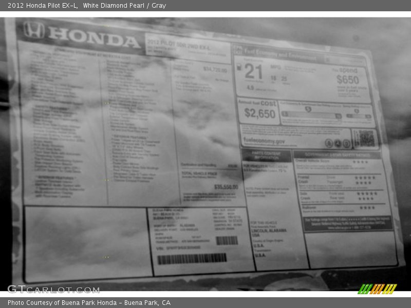 White Diamond Pearl / Gray 2012 Honda Pilot EX-L