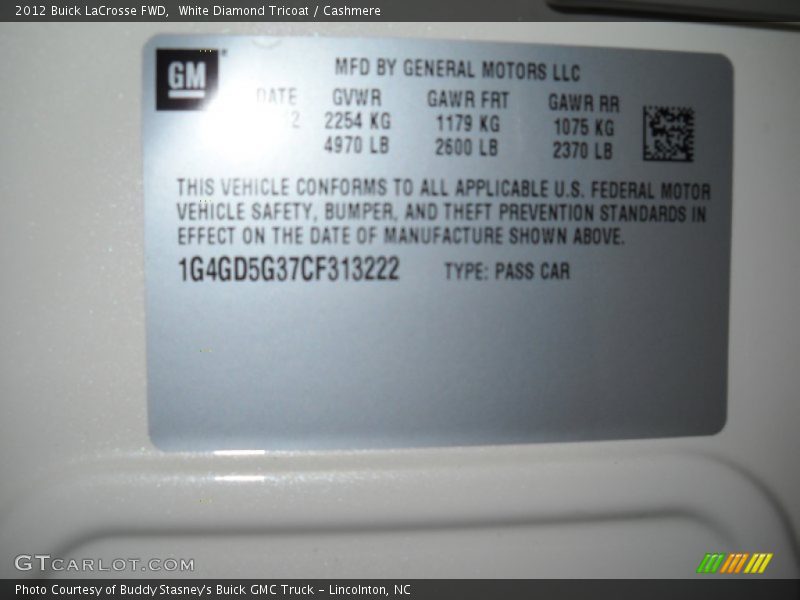 White Diamond Tricoat / Cashmere 2012 Buick LaCrosse FWD