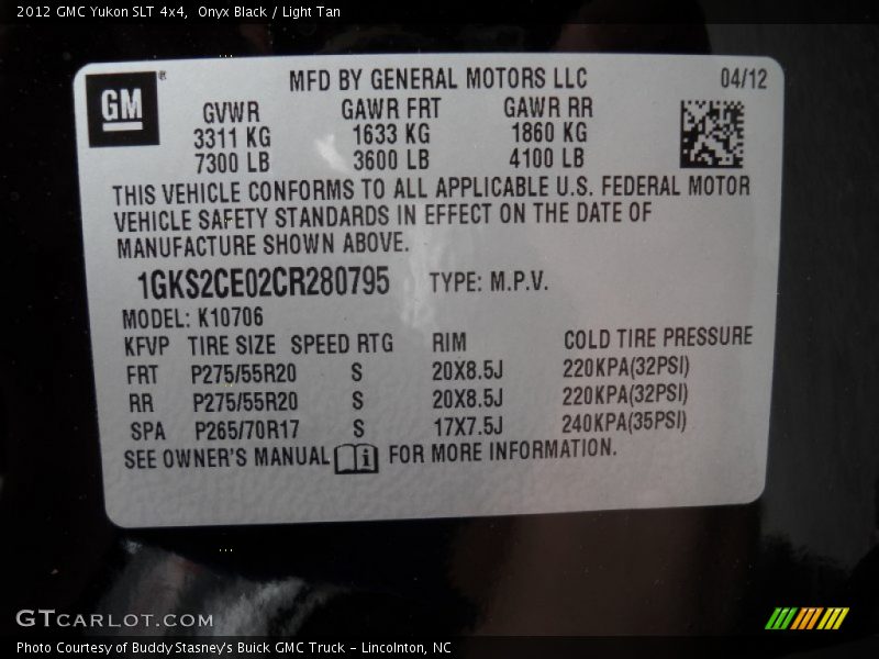 Onyx Black / Light Tan 2012 GMC Yukon SLT 4x4