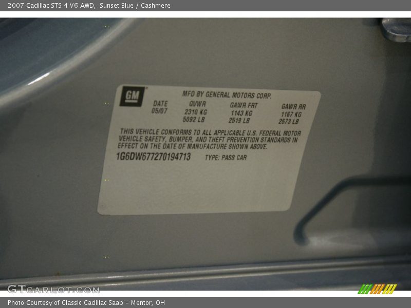 Sunset Blue / Cashmere 2007 Cadillac STS 4 V6 AWD