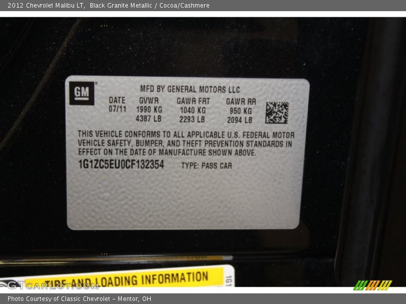 Black Granite Metallic / Cocoa/Cashmere 2012 Chevrolet Malibu LT