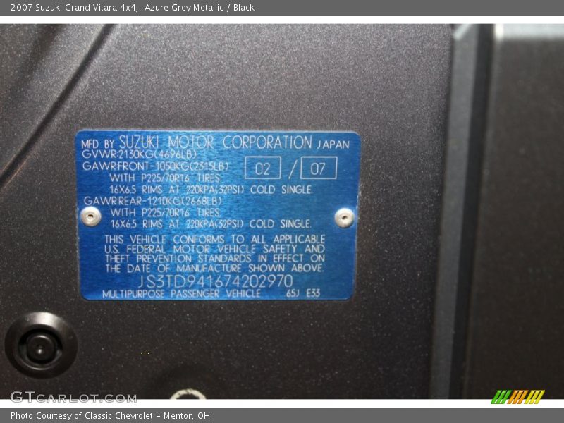 Azure Grey Metallic / Black 2007 Suzuki Grand Vitara 4x4