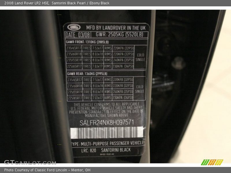 Santorini Black Pearl / Ebony Black 2008 Land Rover LR2 HSE