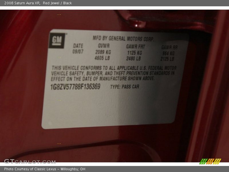 Red Jewel / Black 2008 Saturn Aura XR