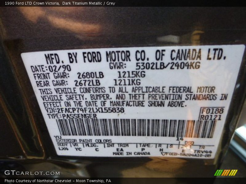 1990 LTD Crown Victoria  Dark Titanium Metallic Color Code YU