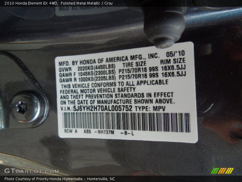 Polished Metal Metallic / Gray 2010 Honda Element EX 4WD