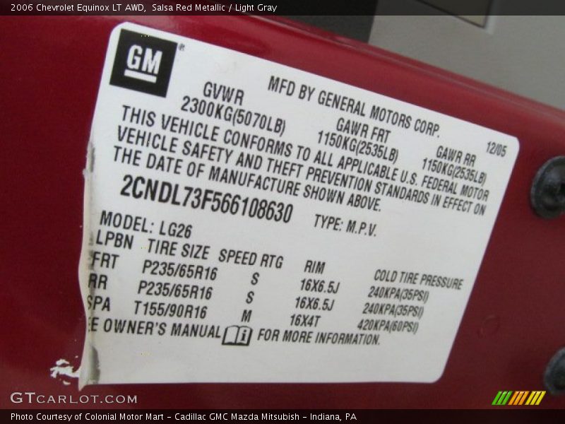Salsa Red Metallic / Light Gray 2006 Chevrolet Equinox LT AWD