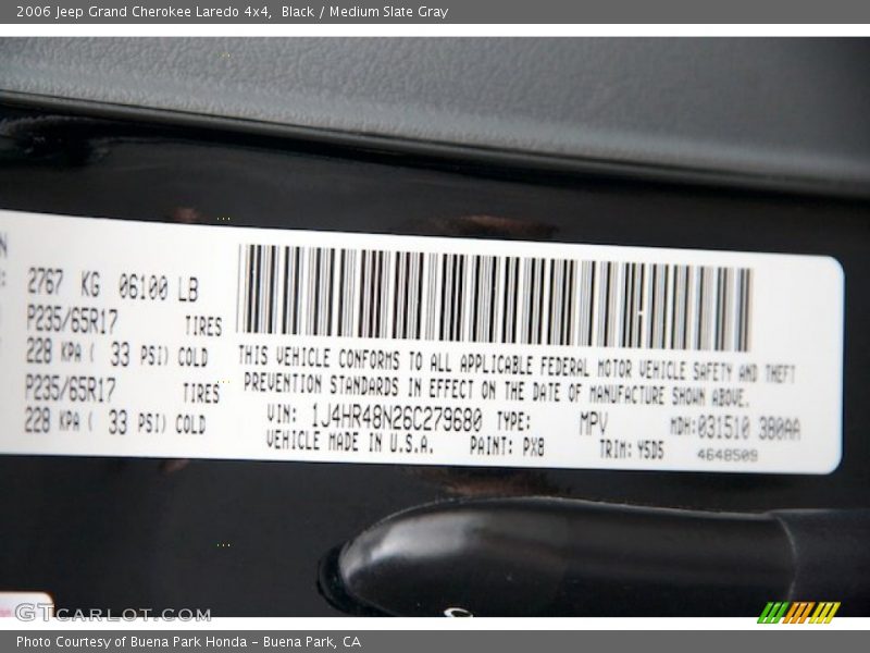 Black / Medium Slate Gray 2006 Jeep Grand Cherokee Laredo 4x4