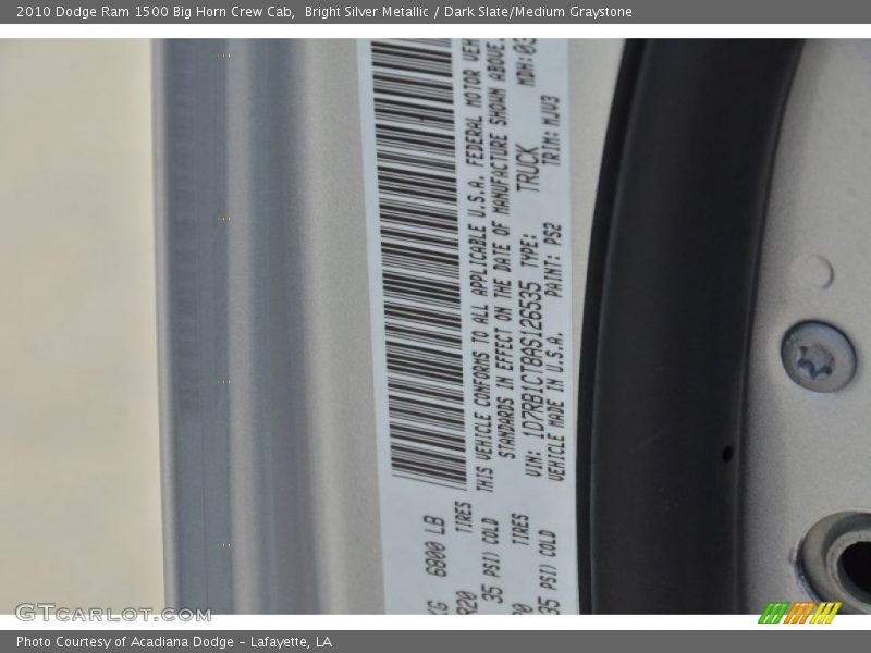 Bright Silver Metallic / Dark Slate/Medium Graystone 2010 Dodge Ram 1500 Big Horn Crew Cab