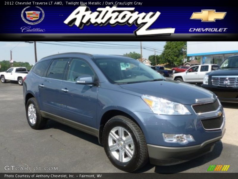 Twilight Blue Metallic / Dark Gray/Light Gray 2012 Chevrolet Traverse LT AWD