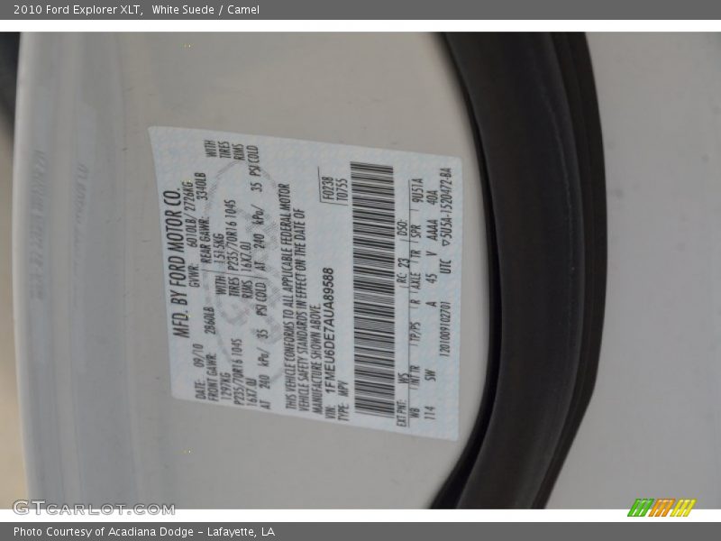 White Suede / Camel 2010 Ford Explorer XLT
