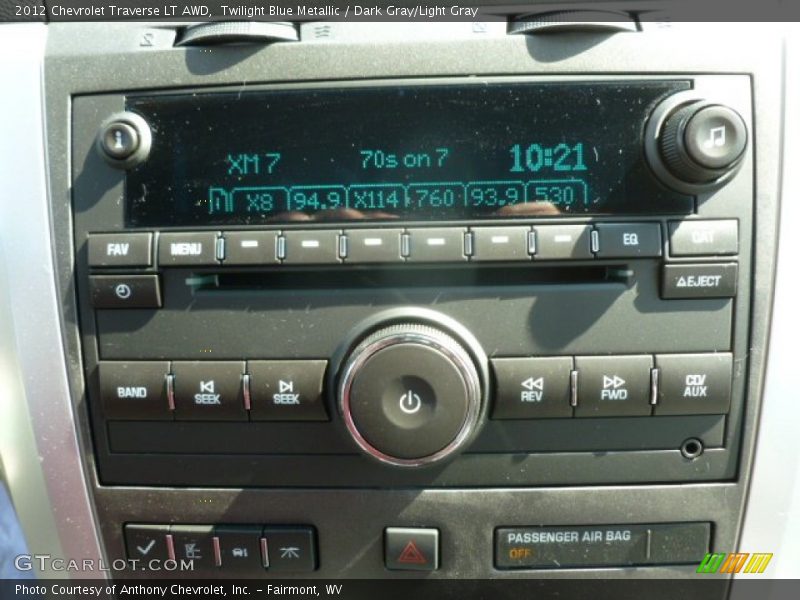 Twilight Blue Metallic / Dark Gray/Light Gray 2012 Chevrolet Traverse LT AWD