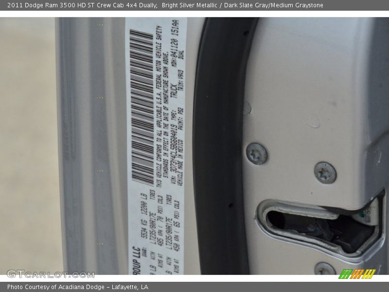 Bright Silver Metallic / Dark Slate Gray/Medium Graystone 2011 Dodge Ram 3500 HD ST Crew Cab 4x4 Dually