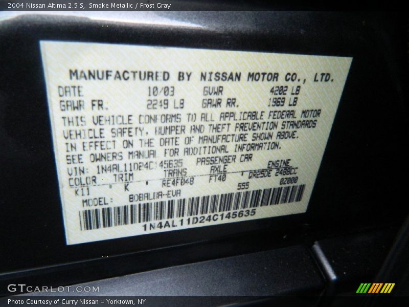 Smoke Metallic / Frost Gray 2004 Nissan Altima 2.5 S